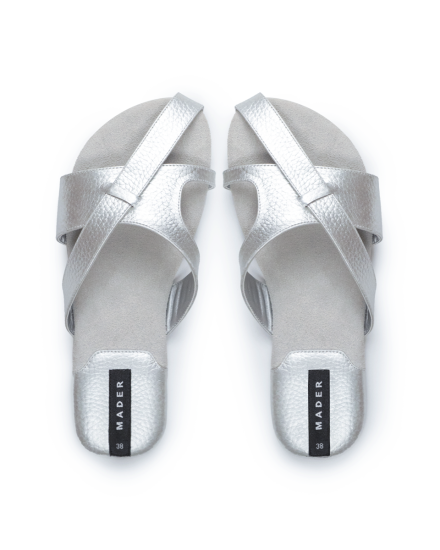 Leather Flat Sandals - Silver
