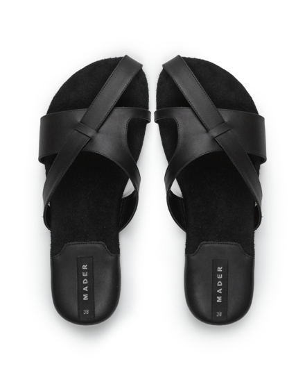Leather Flat Sandals - Black