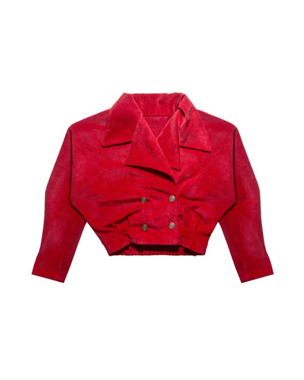 Cropped Open Collar Jacket - RED