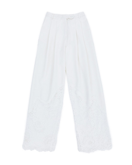 Slouchy Pants Beads with Lace Details - Offwhite