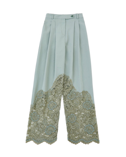 Slouchy Pants Beads with Lace Details - Laurel Green
