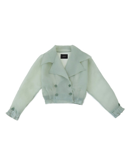 Cropped Open Collar Jacket - Laurel Green