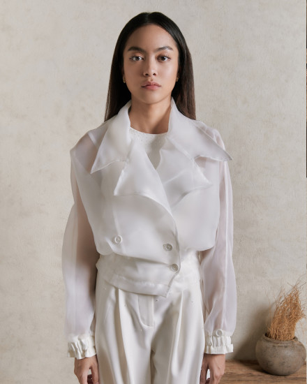 Cropped Open Collar Jacket - Offwhite