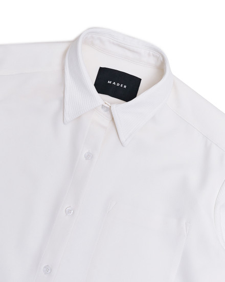 Mixed Fabric Shirt - Basic - White