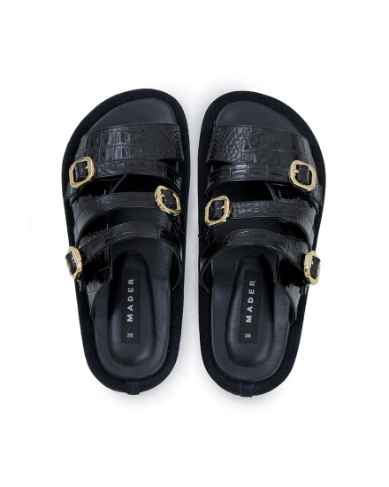 Open Toe Platform Croco - Charcoal Black