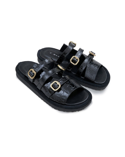 Open Toe Platform Croco - Charcoal Black